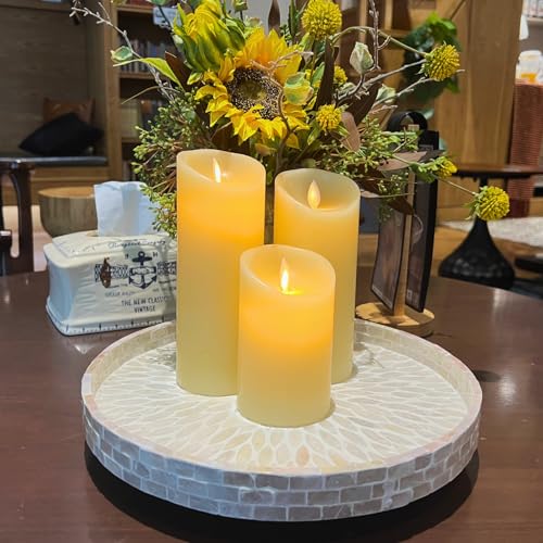12.5" Lazy Susan for Table Top – Mother of Pearl Spinning Turntable Serving Tray, Marble Lazy Susan Organizer for Dining Table Centerpiece, Kitchen Island Decor, Bathroom Counter, Outdoor Use (White) - color: White