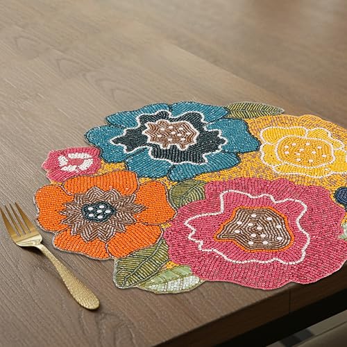 Beaded Placemats for Dining Table, 13 Inches Beaded Placemats for Farmhouse Decor and Kitchen Table Décor, Round Table Mats for Dining Tables, Non-Slip Place mat (Multi) - ALPHA Living HOME - color: Multicolor, size: Set of 1