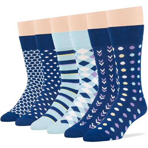 7BIGSTARS Men Cotton Patterned Crew Dress Socks 4-6 Pack, L 9-12 - color: 04a - Estate Blue, Light Blue (A46)