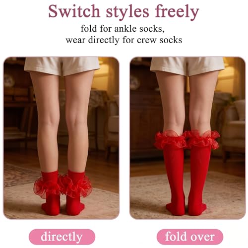 Big Ruffle Socks Women(Size 5-11) Turn Cuff Cotton Lace Frilly Socks - color: Pink,green,blue,red, size: 5-9