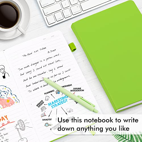 feela 12 Pack Notebooks Journals Bulk, Hardcover Notebook Classic Ruled Lined Journals with Pen Holder for Women Girls School Business Supplies, with 12 Black Pens, 120 GSM, 5.1”x8.3”, A5, Green - color: 12 Green