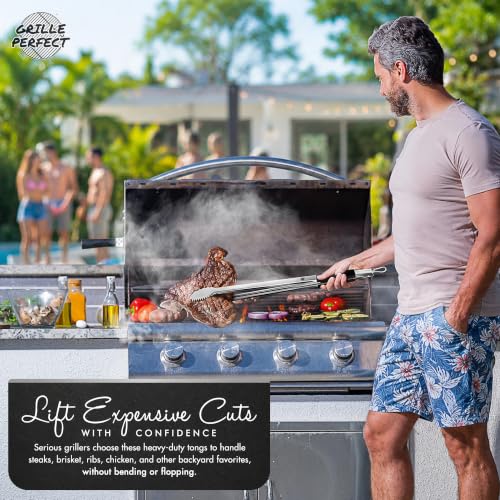 Grill Tongs 24-Inch Super Long Extra Heavy Duty for Grilling and Barbecue Heat Resistant Hand Grips Stainless Steel for BBQ Outdoor Kitchen and Cooking Hot Grilled Food - size: 24 Inches