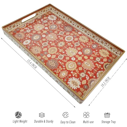 Spsyrine Serving Tray, Plastic Rectangular Coffee Table Tray with Handles, Modern Decorative Tray for Living Room, Ottoman, Home Decor, 15.6” X 10.2" - color: Hs004r
