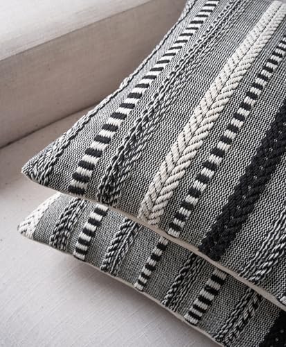 Cethom Boho Throw Pillow Covers 18x18 Inch Set of 2, Farmhouse Decorative Couch Pillow Cases, Black Accent Pillows of Bed, Sofa Bedroom Living Room Home Decor Cushion Cover - color: Black, size: 18" x 18" (Pack of 2)