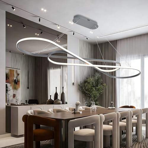 59.06in Large Dimmable LED Pendant Chandelier - color: Silver, size: 59.06in