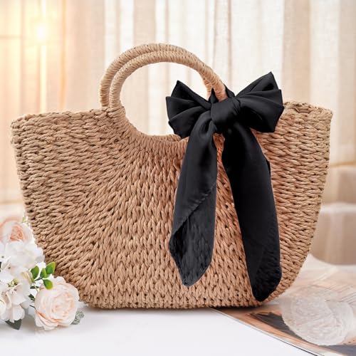 Pistha Chiffon Scarf Ribbon Neck Scarf Square Handkerchief 25.5 inch - color: Black