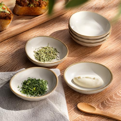 famiware Ceramic Soy Sauce Dish, 2.1oz Dipping Bowl Set of 6, Vanilla White - color: Vanilla White, size: 6pcs