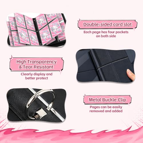 Pink Card Binder for Girls, Cute 4-Pocket Trading Card Binder - color: PINK, size: Small