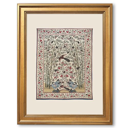 EQUEEN Vintage Botanical Bird Poster Wall Art Floral Bamboo Garden Canvas Print Traditional Nature Wall Decor For Living Room Bedroom Office16x24inch Golden frame - color: style-3, size: 16"L x 24"W