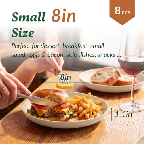 Homienly Dessert Plates - 8 Inch Wheat Straw Plates Set, Dinner Plates Set of 8, Appetizer Plates, Lightweight Unbreakable Plates, Microwave Safe Plates, Deep Plates for Dinner - Beige - color: Beige, size: 8 Inch