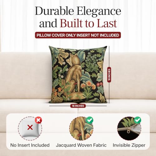 William Morris Black Tapestry Throw Pillow Cover 18 x 18 in With Zipper - color: Black Wolf