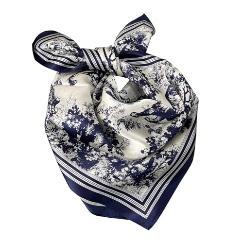 JERLA 100% Mulberry Silk Neck Scarf 21"x21" Small Square Scarfs for Women Gift Packed - color: Blue Navy Forest