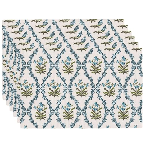 Vintage Boho Easter Floral Placemats Set of 6 12x18 Inch - color: Turquoise, size: Set of 6