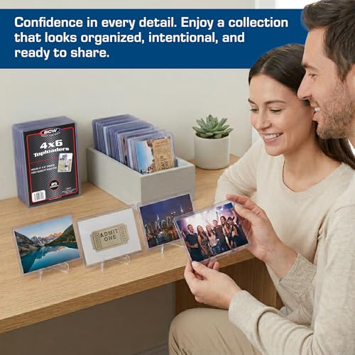 BCW 4x6 Photo & Postcard Topload Holders – 50 Pack | Blue-Tinted 4x6 Toploader Protectors for Photos, Prints & Postcards | Rigid Plastic Toploaders for Display & Storage - size: 50 Pack