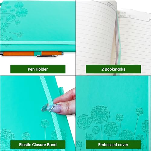 Notebook Journal for Women,A5 Hardcover Leather Journaling Notebooks for Work,200 Pages Travel Journal for Women Men with Pen Holder and Ribbon,5.78"×8.34"(Turquoise) - color: Turquoise
