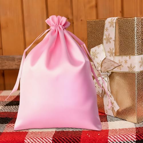 2Pcs Silk Satin Wig Bags with Drawstring, Satin Pink Gift & Travel Bag