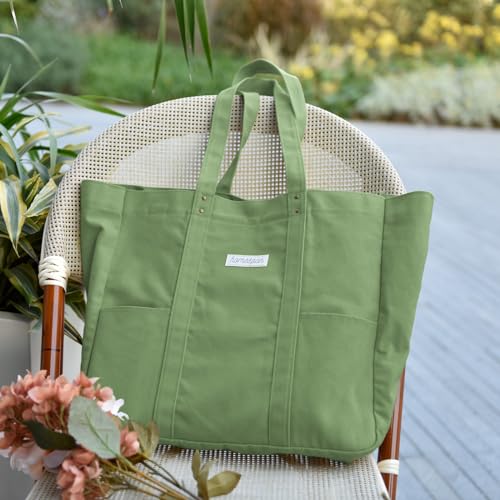 HOMESPON Large Canvas Tote Bag, Magnetic Work Laptop Pack for Women - color: Green
