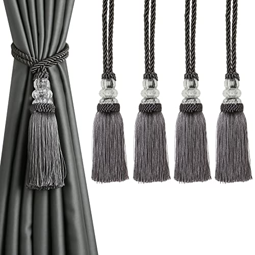 4 Pack Curtain Tiebacks with Tassel, Charcoal - color: Charcoal, size: 4