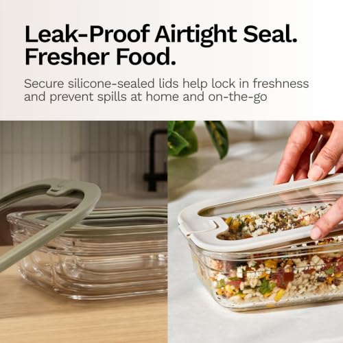 Naked Kitchen 8-Piece Food Storage Containers with Lids – Nesting Borosilicate Glass Meal Prep Containers with Leak-Proof Airtight Seal – BPA Free, Microwave, Oven, Freezer & Dishwasher Safe – Green - color: Light Green