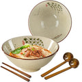 Ceramic Ramen Bowl Set, 2 Sets 34 Ounces Large Japanese Noodle Soup Bowls with Spoons and Chopsticks for Soup Udon Soba Pho Asian Noodles Pasta Salad