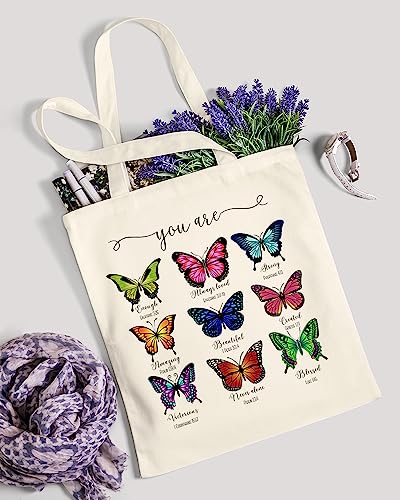 AUSVKAI Canvas Tote Bag Aesthetic Cute For Women College Grocery Bag Cotton Cloth Beach Totes Gift - color: You're Enough-butterfly