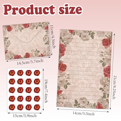 160 Pcs Stationery Set with Envelopes, 50 A5 Sheets of Stationery (10 Designs) with 50 Envelopes and 60 Stickers, Letter Writing Stationery for Home, Office, School, Set G - color: Vintage floral stationery