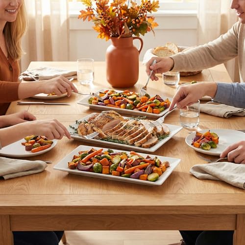 12" Serving Platters Set of 4, White Rectangular Plates, Ceramic Serving Tray, Stackable Large Party Plates for Appetizer, Dessert, Steak, Sushi, Housewarming Gift, Oven Dishwasher Safe - color: White 1