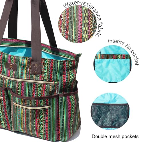 Weekender Bag Carry On Bag Overnight Tote Travel Duffle with 13 Pockets for Travel,Work，Gym,Beach,Teacher,Nurse - color: Green