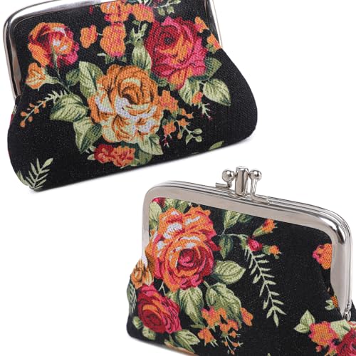 Cute Floral Buckle Coin Purses Vintage Pouch Kiss-lock Change Purse Wallets… - color: 20