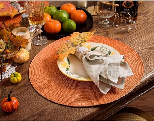 AHHFSMEI Round Placemats Set of 8 Heat Resistant Washable Non-Slip Woven Braided Table Mats for Dining Table Kitchen & Home Decor (Orange,8) - color: Orange, size: Set of 8