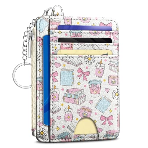Kelvoris Credit Card Holder Small Wallet Women, Slim RFID, Book Coffee Bow - color: Book Bow