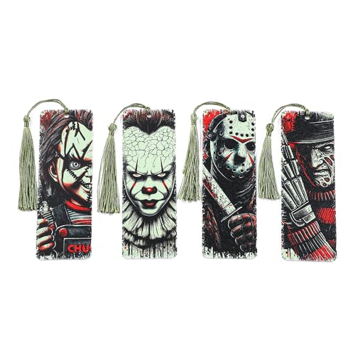 4 Styles Clown Halloween Character Acrylic Reading Bookmarks Set - color: 4pcs Killer a