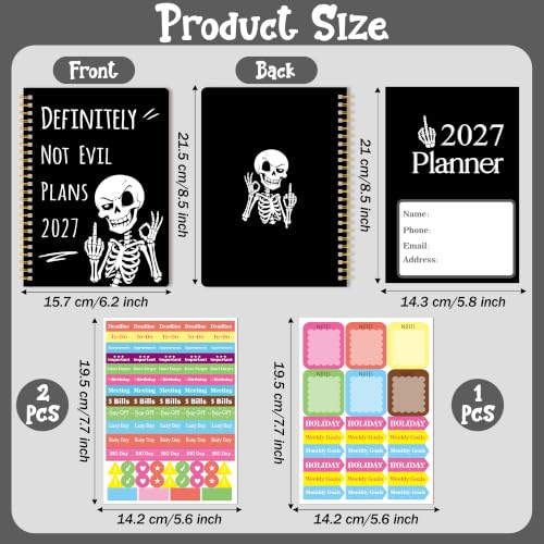 Xqumoi 2027 A5 Planner Funny Swear Skeleton Weekly and Monthly Planner Gift - color: Evil Skeleton 2027, size: A5