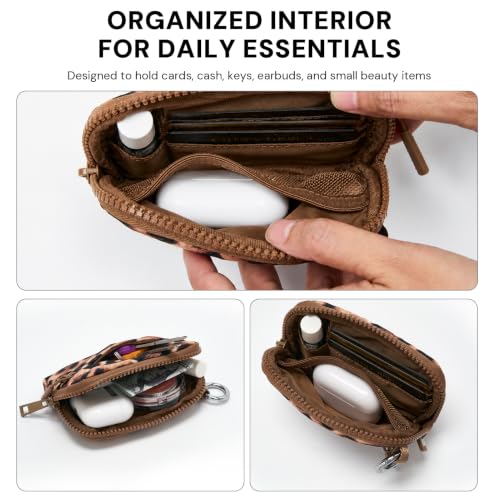 Small Wristlet Wallets for Women with Clear ID Window, Keychain Coin Purse - color: Cheetah Print