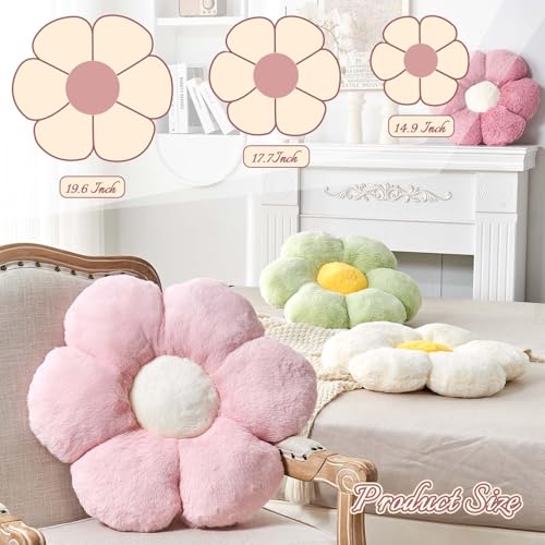 Kcvvcr Beige Flower Pillow, Cute Decorative Flower Shaped Throw Pillow with Faux Rabbit Fur, 14.9" Soft Daisy Plush Floor Cushion Aesthetic Room Decor for Bed Sofa Couch - color: Beige, size: 14.9 Inch