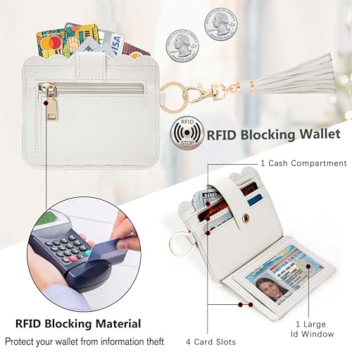 Wristlet Wallet for Women with Keychain – RFID Card Holder Small Wallet Wristlet with Key Ring - color: Cream, style: Classic