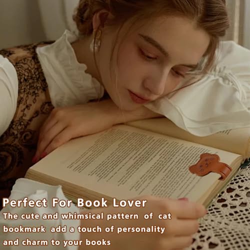 Zkptops Magnetic Leather Bookmarks Cute Cat Book Markers for Reading Women Men Strong Magnet Bookmark Clips Page Mark Unique Books Accessories Gifts for Book Lovers Teachers Students Reader (Brown)
