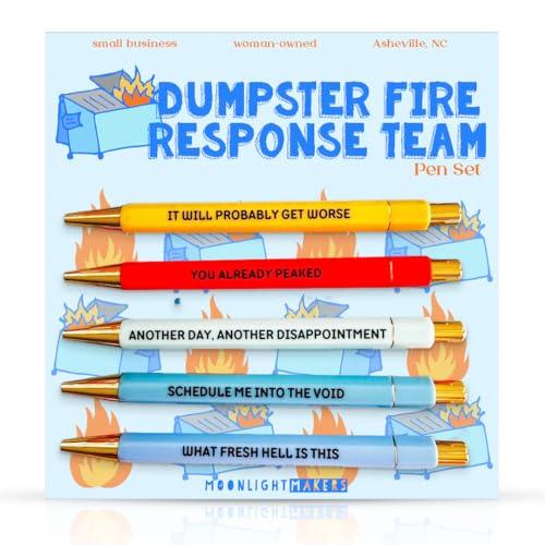 Moonlight Makers Set of 5 Ballpoint Pens Black Ink, Dumpster Fire, Engraved - color: Dumpster Fire Response Team