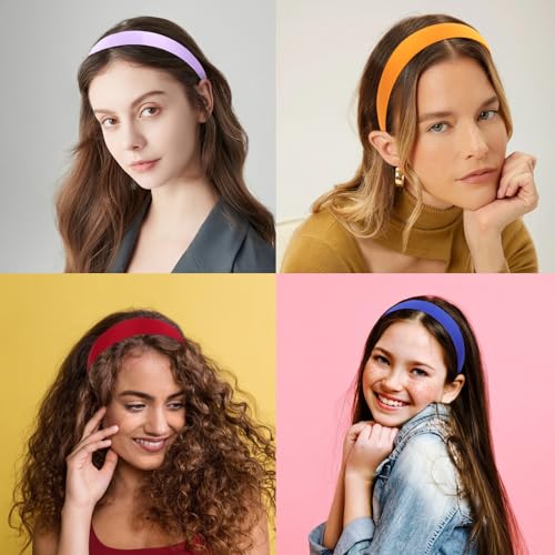 Wecoe Hairband, 10 Pack Satin Headbands Women 1.3 Inch Wide White Blue Pink Purple Red Orange Yellow Green, Non Slip Fashion Hair Bands Diy Holiday Costume Hair Accessories Women Girls - color: Multi-color F