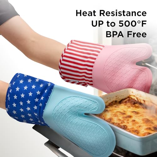Kitchen Mama UltraShield Silicone Oven Mitts, USA Flag - color: American Flag