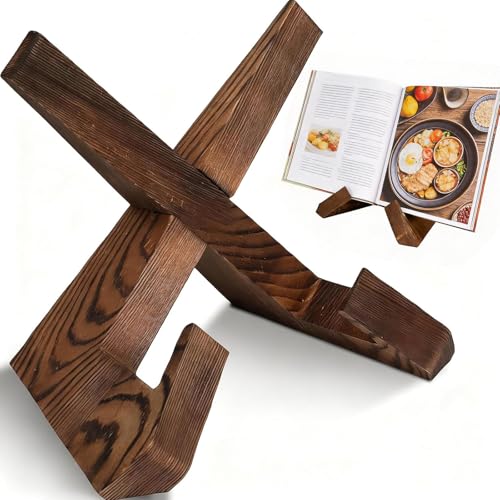 Wooden Cookbook Stand, Recipe Book Holder for Kitchen