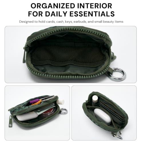 Small Wristlet Wallets for Women with Clear ID Window, Keychain Coin Purse - color: Sage Green Leopard