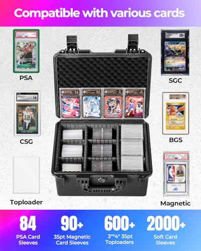 Card Cases for Sport Trading Graded Card Holder IP67 Waterproof Storage Box - color: 9 Adj-Zones/ Fits H≤5.6" Card&Sleeve