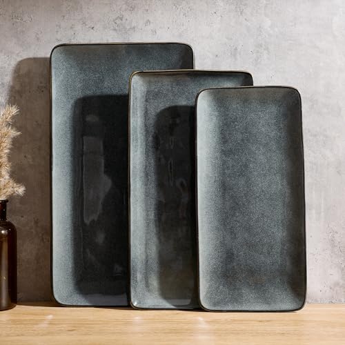 Famiware Serving Platters Set of 3 Sizes - Rectangular, Deep Forest - color: Deep Forest