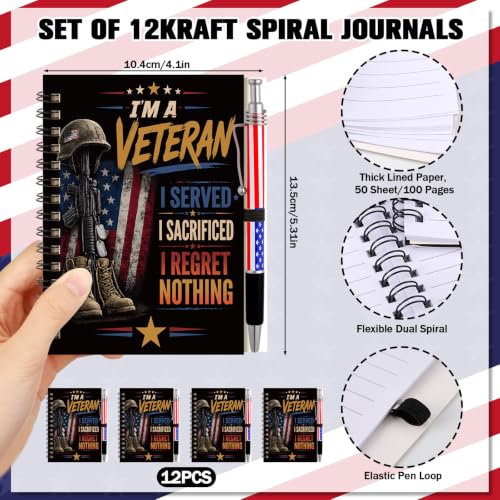 Resurhang 12 Sets Veteran Notebook Gifts 5.5 x 4.3'' Veterans Day Spiral Notebook American Flag Ballpoint Pens for 250th Anniversary Patriotic Supplies Home Office Party Souvenirs - style: Veteran
