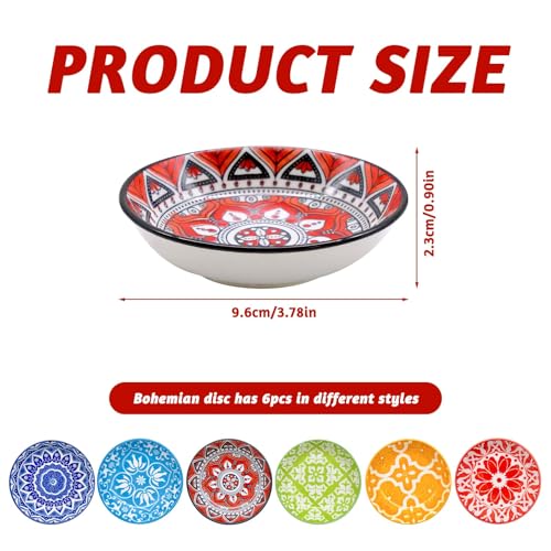 6 PCS Ceramic Dipping Bowls, Bohemian Round Seasoning Dishes, Vinegar Spice Salad Soy Sushi Wasabi Saucer