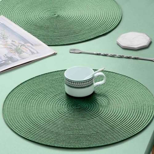 AHHFSMEI Round Placemats Set of 4 Heat Resistant Washable Non-Slip Woven Braided Table Mats for Dining Table Kitchen & Home Decor (Olive Green,4) - color: Olive Green, size: Set of 4