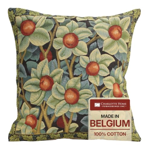 William Morris Orange Tree Tapestry Throw Pillow Cover 18 x 18 in - color: Black William