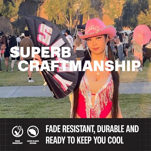 SoJourner Bags Slay Rave Fan - Large Folding Clack Fan for Men and Women - Rave Accessories for EDM, Line Dancing, Cosplay, Concerts and More - color: Slay