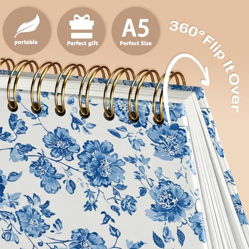 Enkvke Blue Floral Notebook for Women A5, Chinoiserie Floral Notebook - color: Floral-Blue Chinoiserie-A5
